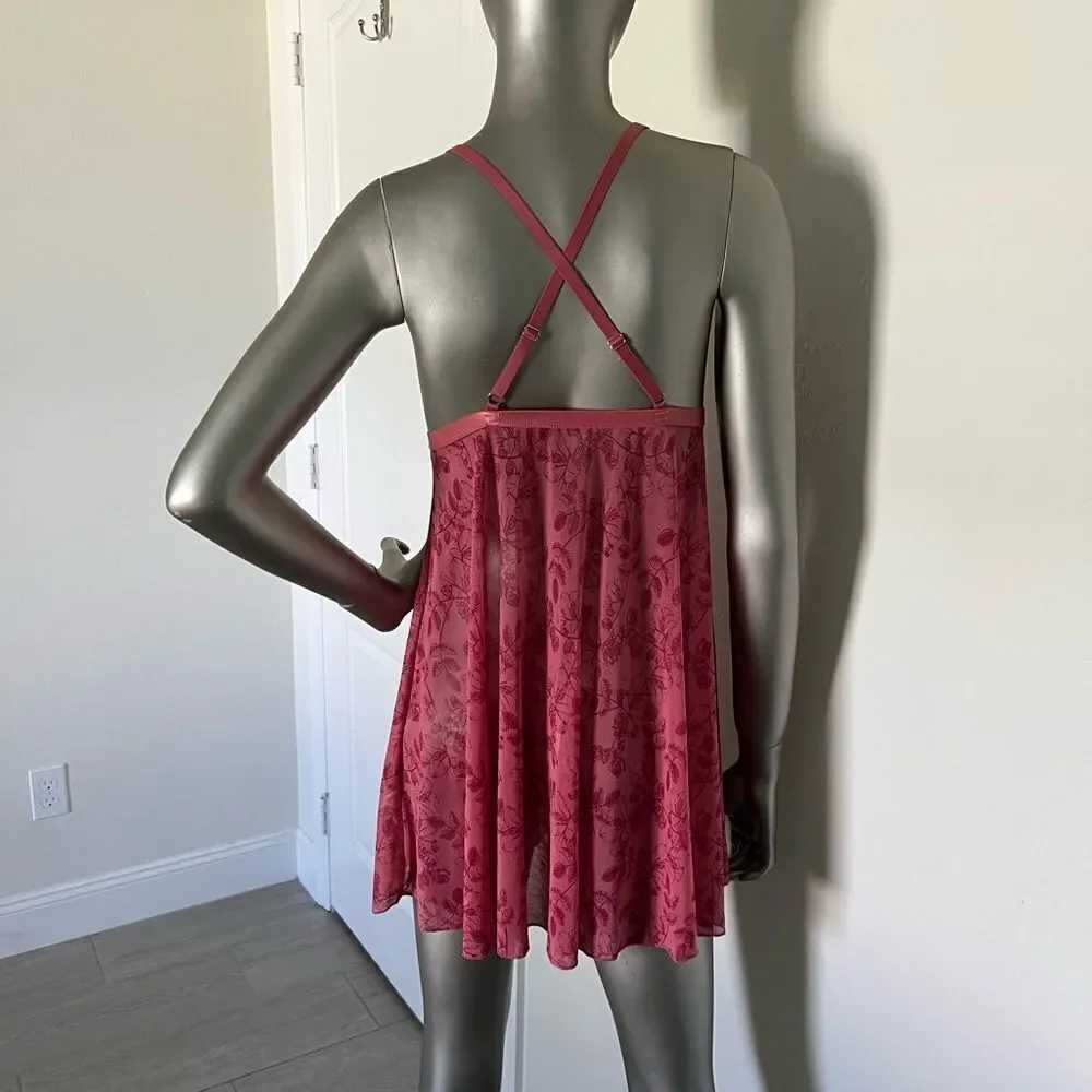 French Affair CHÉRIE PRINTED MESH AND LACE BABYDOLL size L